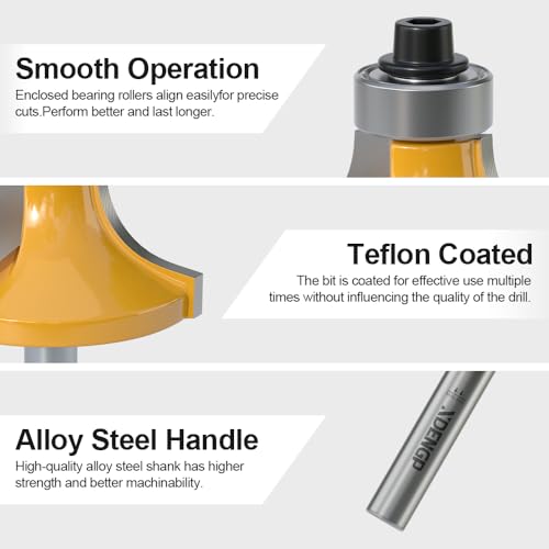 Image of Roundover Router Bit 1 /4 Shank, 7 /16 inch Radius Round Over Router Bits, Router Bits Round Over for Edging Forming Rounding Woodworking Cutter