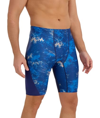 SURFEASY - SURFEASY Men's Swim Jammers Quick Dry Athletic Jammer Swimsuit Printed Performance Racing Swimsuit (Navy/Texture, L)