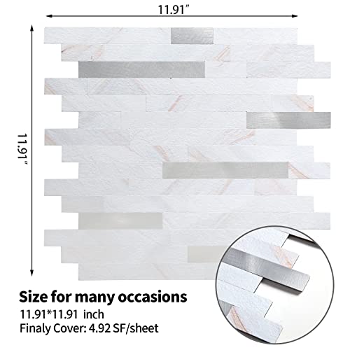 Yipscazo Peel And Stick Stone Metal Tile Backsplash, Stick On Tiles For Backsplash Kitchen, Bathroom, Laundry Room, Camper, Fireplace (12'' X 12'', 10 Sheets In Colorful White) #TOP3