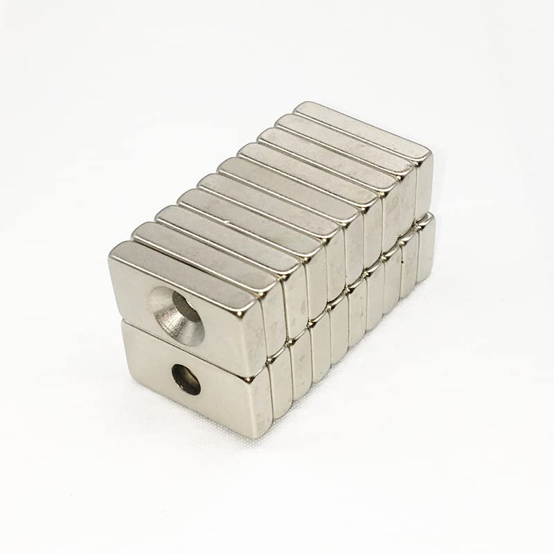 RarEarMag Powerful Block Magnets Countersunk L 20mm x W 10mm x H 4mm Hole 4mm Strong Permant Rare Earth Neodymium with Screws for Hold Tools, Hang , DIY, Home Application , Industry