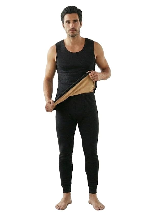 Alexvyan {M Size) Men's Thermal Fleece Lined Tank Top Thick Fleece Lined Base Layer Shirts Winter Sleeveless Vest Outdoor Tops Cami Cold Weather Ultra-Warm Black 2