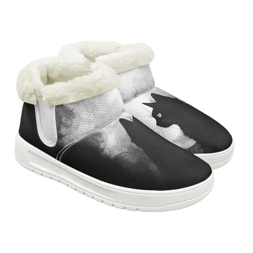 Howilath Cat Print Winter Boots for Women Flannel Snow Shoes Memory Foam Short Ankle Boots for Travel Hiking