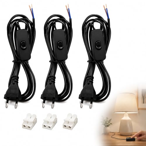 3 Pièces 1.8 m Câble avec Interrupteur et Prise, Câbles de Lampe pour Table et Douille, Câble de Connexion avec Euro Fiche, Interrupteur à Cordon de...