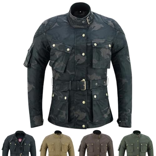 warrior gears Veste de moto en coton ciré pour femme 12 oz Veste de moto blindée de protection CE décontractée pour femme, veste textile fixe imperméable et doublure en maille pour l'extérieur
