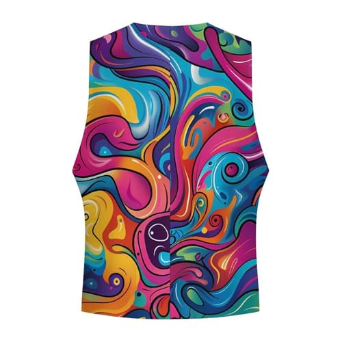 Psychedelic Colorful Pattern Suit Vest for Men Slim Fit Waistcoat Button Up V Neck Business Casual Dress Coat4