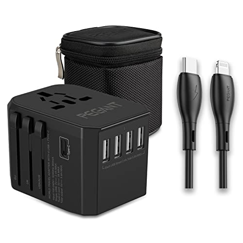 PEGANT 140W 6 Port GaN Desktop & Wall Charger UK/EU/US Plugs, 3 USB-C PD3.0, 3 USB QC5.0, Fast Charging Station Dock Hub for Laptop, Tablet, Smartphone Travel Adapter (Model 1)