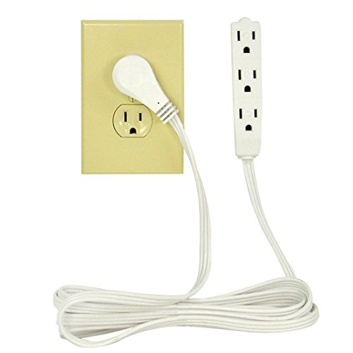 Bindmaster 25 Feet Extension Cord/Wire, 3 Prong Grounded, 3 Outlets, Angled Flat Plug, (25 Feet, White) #TOP2