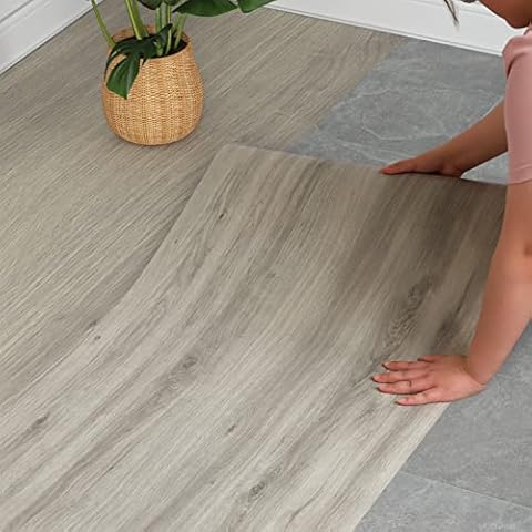 WIFEA Vinyl Flooring Roll 15.7"x 393.7"/43 Sq.Ft, Wood Grain Self Adhesive Vinyl Floor Tiles Wear-resistant and Waterproof Vinyl Plank Flooring for Bedroom Living Room Office Balcony RV, Gray Chestnut Cover