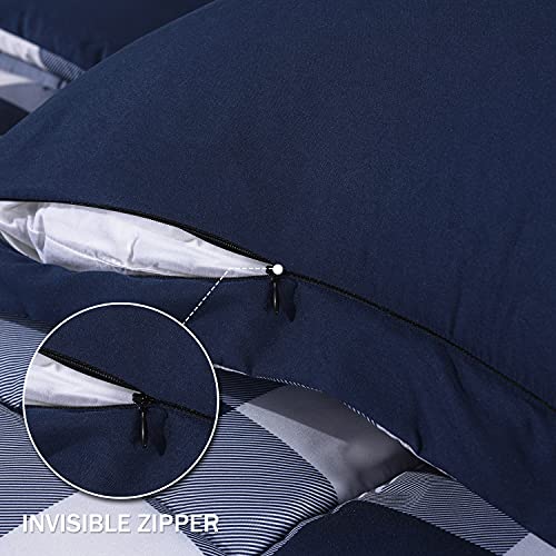 Downluxe Lightweight Plaid Comforter Set (Queen) With 2 Pillow Shams - 3-Piece Set - Blue/White Plaid - Down Alternative Reversible Comforter #TOP4