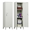 SUPEER Armadio singolo in metallo con 2 ripiani regolabili in altezza, 135 x 38 x 38 cm, armadietto in metallo per guardaroba, scuola, ufficio, famiglia (grigio chiaro)