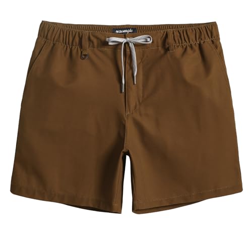 Maamgic Men's 5 Inseam Casual Classic Fit Shorts with Multi-Pocket, Hybrid Quick Dry Shorts - Brown, Large