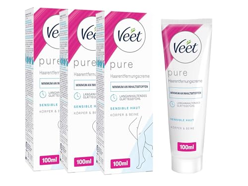 Crema depilatoria sensible para piernas suaves y sedosas hasta 2 veces más que en un afeitado Veet Silk & Fresh crema de depilación para pieles sensibles 3 x 100 ml