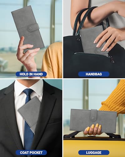 Image of FEDUS Leather Premium Long Currency Holder,Passport Holder for Unisex, Wallet with Card Holder,Id Card,Ticket,Currency,Boarding Pass Slots RFID Protected Travel Accessories Organiser,Grey