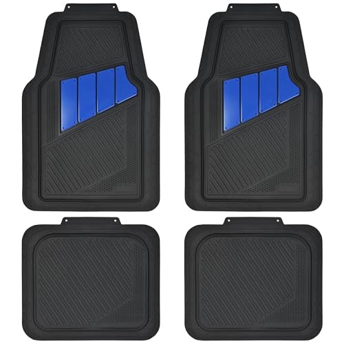 CAR PASS Heavy Duty Rubber Floor Mats 4-Piece Car Mat Set - Universal Waterproof Trim to Fit Floor Mats for Car Sedan SUV Coupe Auto