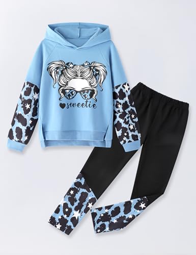 Image of Gaupafmb Girls Clothes Cool Girl Print Tie Dye Hoodie Pullover Sweatshirt Leggings 2PC Outfits