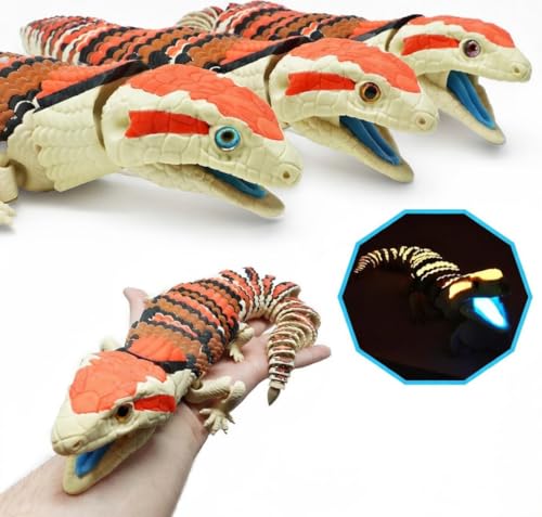 Mivi Collection Articulated Glow in THE Dark Skink Lizard – 3D Printed Lizard - Striped Desert Beast with UV Blue Tongue Feature, Full-Body Articulation, Glow Effect Design