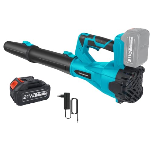 Soplador de Hojas, 21V Soplador de Hojas Bateria con 3,0Ah Baterías y Cargador, 6 Ajustes de Velocidad, Inalámbrico Compatible, para Limpieza de Hojas, Pasillos, Céspedes y Jardines (con 1 Batería)
