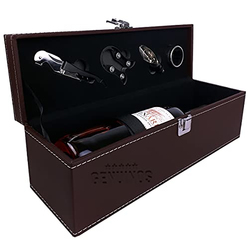 Maleta Porta Vinho Couro Pu Executiva Com 4 Acessórios Cor Marrom