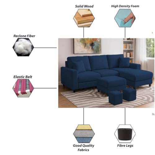 Image of Casaliving Rolando 4 Seater L Shape Sofa Set for Living Room Left Side (Blue, 4 Seater with Ottoman - RHS) Sofa Set