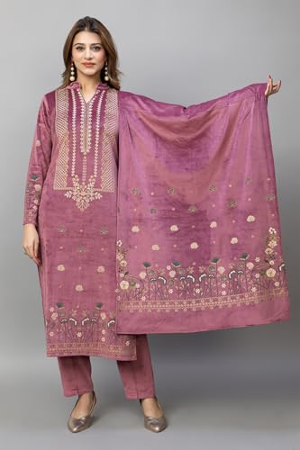 Image of HIFZAA velvet kurta palazzo set with dupatta for womens printed winter wear suit M to 4xl