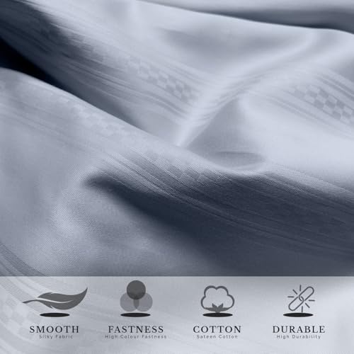 Image of Sassoon Artemis Italian Jacquard Weave Sateen Cotton Bedsheet - 400 TC, Cotton, Stripe Design, King Size (108 x 108 inches), Color: Steel Blue, Soft, Breathable, - 1 Bedsheet + 2 Pillow Covers