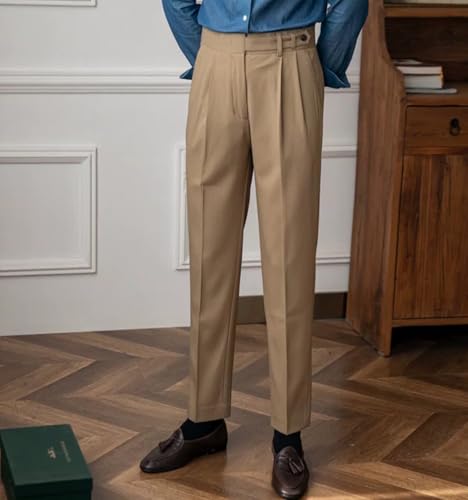 Men's Summer High-Waist Pleated Straight Leg Chinos - Breathable Smart Casual Trousers4