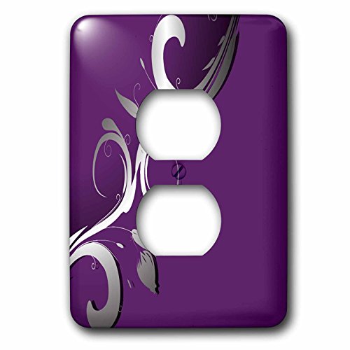 Placa para enchufe de 2 tomas morada y plata floreciente 3dRose premium 3