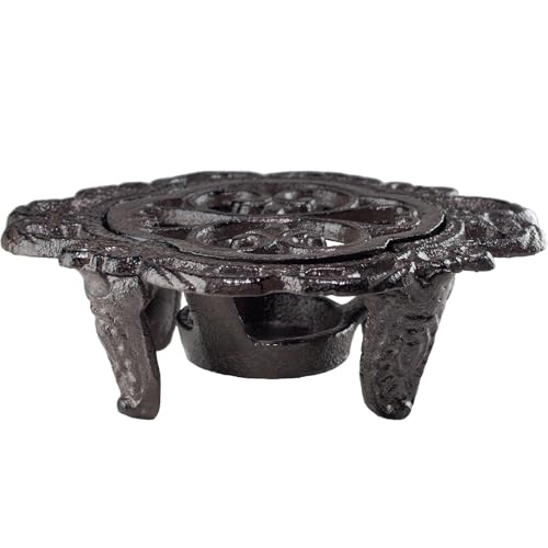 6.1-Inch Cast Iron Teapot Warmer Dish with Flower Design and Tealight Holder - Heavy Duty Decorative Stand for Heating Food, Coffee, Milk or Tea - Image 7