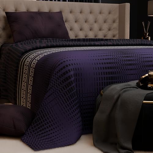 Image of Stoa Paris 100% Bamboo Cotton King Size Bedsheet with 2 Pillow Covers, 200TC Printed Bedding Set, Breathable, All-Season Comfort, Aesthetic Home Decor, Imperial Grandeur -Amethyst Realm(228cmx274cm)