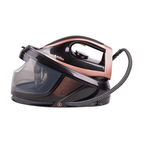 Cofan Centro de planchado 3100 W con depósito extraíble 1,5 litros, 8 bares, Vapor continuo 120 g/min, Suela de Cerámica, Autolimpieza y Apagado automático