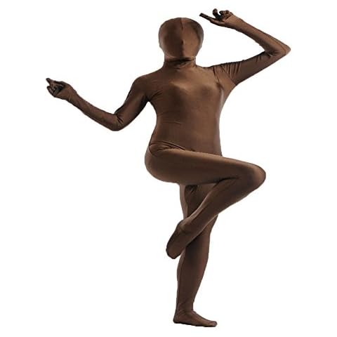 Unisex Zipper Adult Cosplay Fancy Jumpsuit Tight Stage Costumes Coffee XXL Cover