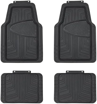 Amazon Basics 4 Stück Ganzjahres-Bodenmatten aus Gummi für Pkw, SUV und Lkw, Schwarz