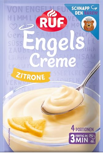 RUF Engels Creme Zitrone, Dessertpulver für eine Dessertcreme mit fruchtig-frischem Zitronen-Geschmack, 4 Portionen