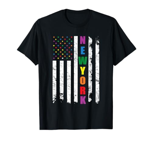 New York LGBTQ Pride Month Rainbow American Flag Gay T-Shirt