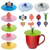 8 Piezas Tapa de Silicona para Vaso, 10 cm Antipolvo Linda Caricatura Tapas de...