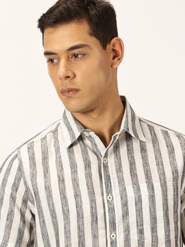 Image of Thomas Scott Men's | Stripes | Half Sleeve | Slim Fit | Linen Blend | Spread Collar | Casual Shirt