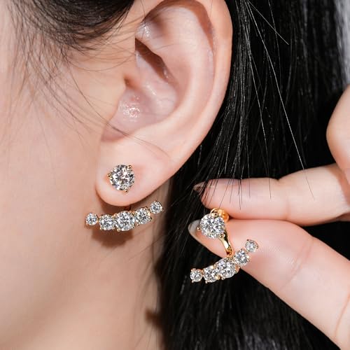 Moissanite Ear Jacket Earrings，Detachable Jackets Two Wearable Stud Earrings for Women, Lab Diamond 18K White Gold Plated D Color Round Cut 925 Sterling Silver Earrings, GRA Certified2