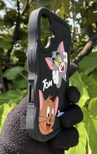 Image of MIDOS Back Cover Compatible with iPhone 16 Soft Silicone 3D Cute Cartoon Full Protective Case for iPhone 16 (Black)