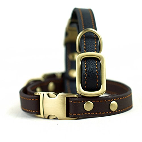 Chede Luxury Real Leather Dog Collar- Handmade For Small Dog Breeds With The Finest Genuine Leather Collar That Is Stylish,Soft Strong And Comfortable-Black Dog Collar #TOP2