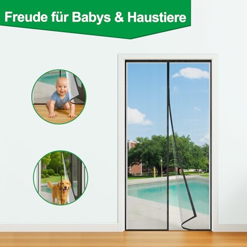 Fliegengitter Balkontür Magnet, 75x200cm Insektenschutz Balkontür 3.8cm Breites Klettband Stärkere Magneten Ohne Bohren für Wohnzimmer Terrassentür Schwarz