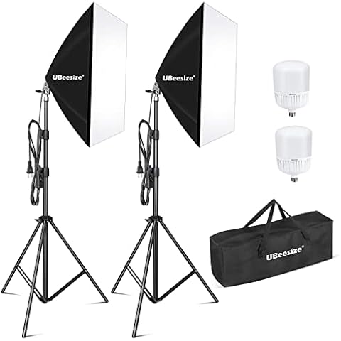 UBeesize Softbox Photography Lighting Kit, 27” x 20” Continuous Lighting Kit with 2pcs 40W E27 Socket 6500K Bulbs, Professional Photo Studio Lighting for Video Recording, Portrait Shooting Cover