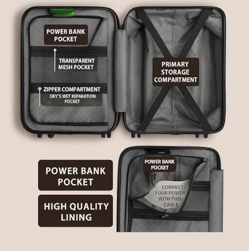 Image of Cabintrolley Bag Polycarbonate 20inch 55cms with 16inch Laptop and USB Port Compartment Small Size Suitcase for Flight Travel Suitable for Men, Women,Boys and Girls (Black with Packing Cube)