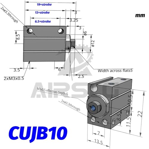 Mini vérin CDUJB10-20D pour corriger l'encombrement - 3