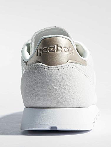Image of Reebok Women's Classic Leathers Gymnastics Shoes, White Emb White Chalk Sleek Met Emb White Chalk Sleek Met, 7.5