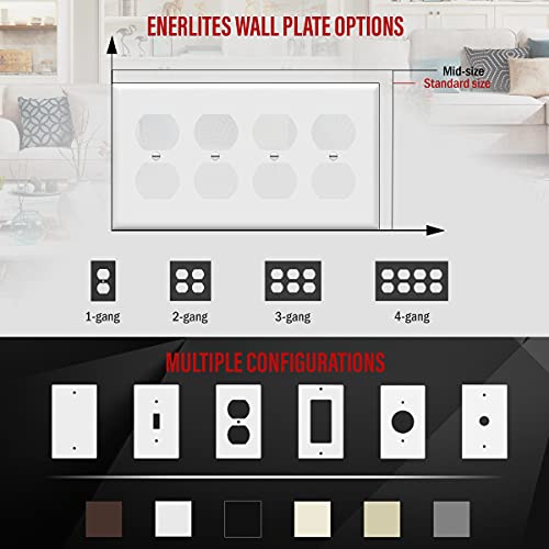 Enerlites 8824-W Duplex Receptacle Outlet Wall Plate, Standard Size 4-Gang, Polycarbonate Thermoplastic, White #TOP2