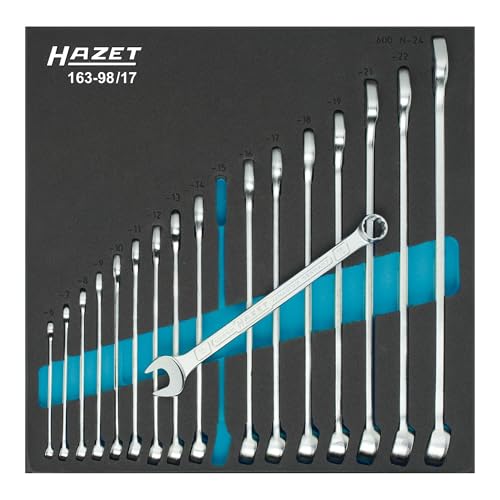 HAZET Ring-Maulschlüssel Satz 163-98/17 I Außen Doppelsechskant-Tractionsprofil I 17teiliger Satz I Perfekte Ordnung und maximale Flexibilität
