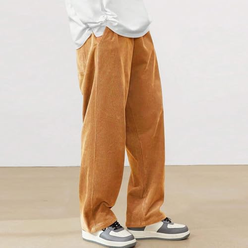 Corduroy Pants Men Big and Tall Fashion Elastic Waist Wide Leg Drawstring Classic Vintage Pants with Pockets4