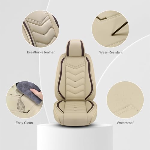 Image of Car Seat Cover for Jeep Wrangler 2000-2026, Seat Covers Full Set,Non-Slip Waterproof seat Cover,Wear-Resistant Nappa Leather car seat Covers. (Standard 5 Seats /Beign)