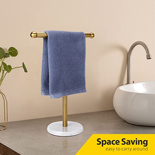 Gold Hand Towel Holder Stand With Heavy Marble Base, T-Shape Towel Rack, Free-Standing For Bathroom Vanity Countertop, 304 Stainless Steel (Gold) #TOP2