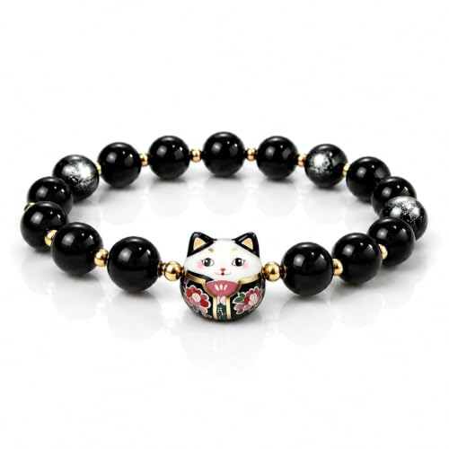 OwMell Lucky Cat Beaded Bracelet for Women, Stretc...